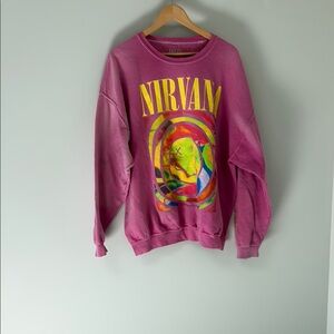 NIRVANA Pink and Yellow Crewneck Sweater